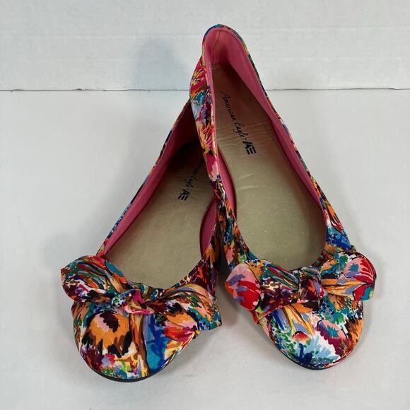American Eagle Shoes - American Eagle Sz 8 Ainsley Boho Floral Ballet Flats w Bow Textile Upper Y2K 90s